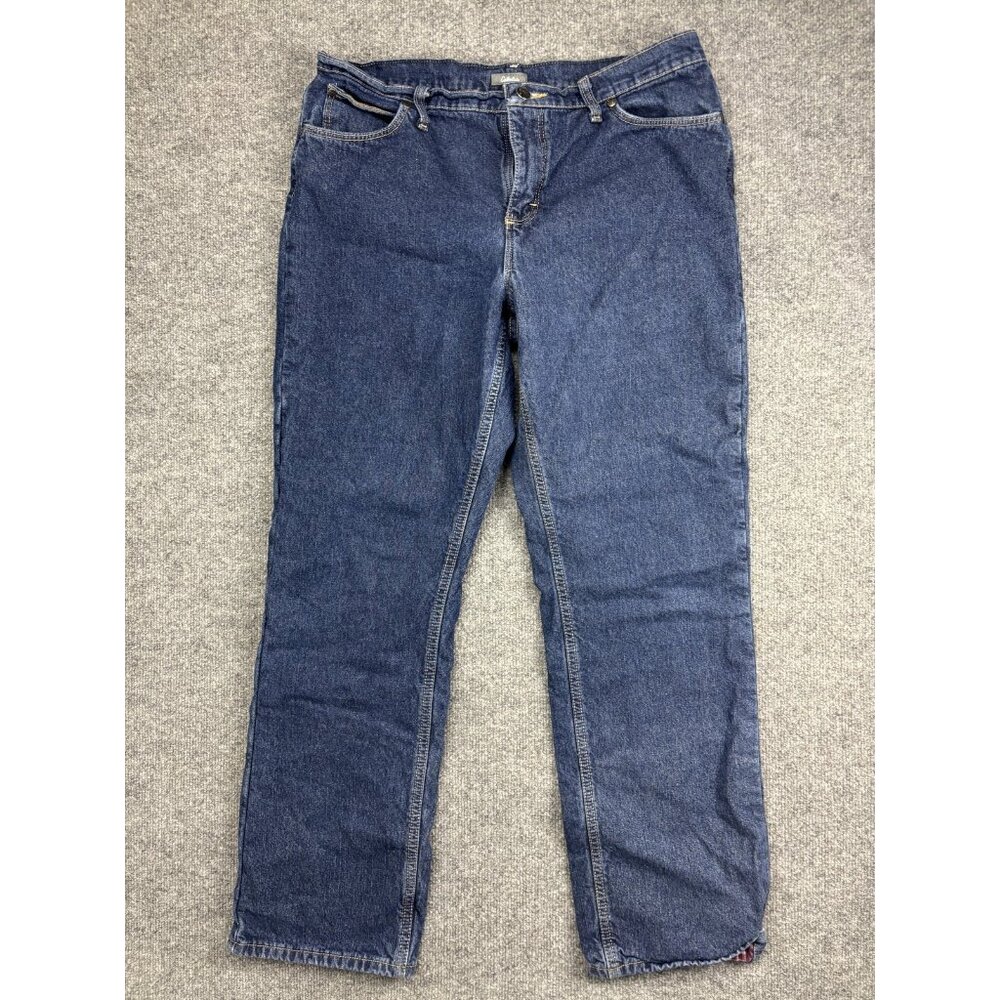 Cabela's Flannel Lined Straight Jeans‎ Womens 14 Blue High Rise 36x30 Denim